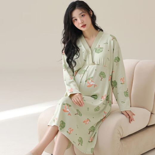 
Mandelefin, nightgown for pregnant women with breast pads, pure cotton spring and autumn breastfeeding pajamas, postpartum confinement clothes for mothers to give birth, home clothes for 13062 Female XXL (140-160Jin [Jin equals 0.5 kg])