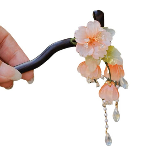 Bai Qixin antique style hairpin tassels rocking wooden hairpin women's imitation ebony wood updo hair Hanfu accessories ancient costume hairpin hairpin Begonia flower hairpin