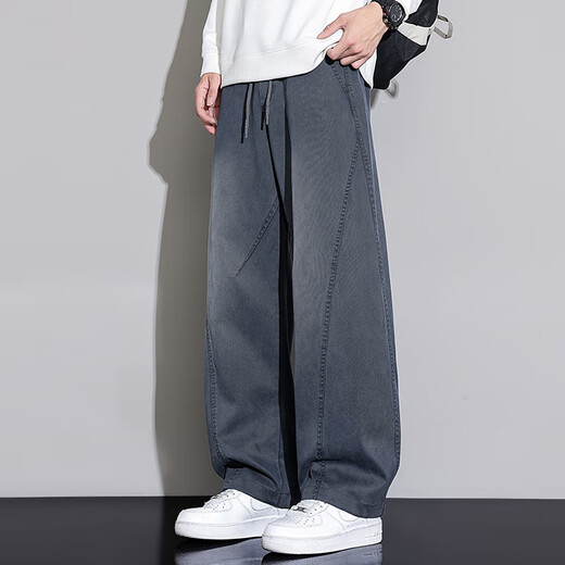 MiiOW 2025 Autumn New Scimitar Jeans Men's Loose Straight American High Street Fashion Brand Washed Casual Long Pants Black Gray 2XL