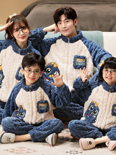 Eltern-Kind-Pyjama Winter verdickte vierköpfige Familie neuer Dinosaurier-Korallensamt Vater und Sohn Mutter und Tochter Kinderset Heimkleidung Y-3899 Buchstabe Braunbär mit Kapuze Reißverschluss Stil weiblich L Größe 160 ~ 165 ° C ca. 100-120 Jin Jin entspricht 0,5 kg