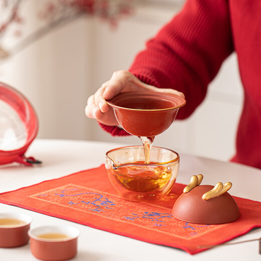 SUSHI CERAMICS Gold-painted Wanshi Xinglong Quick Cup Gift Box Convenient Travel Bag Tea Set