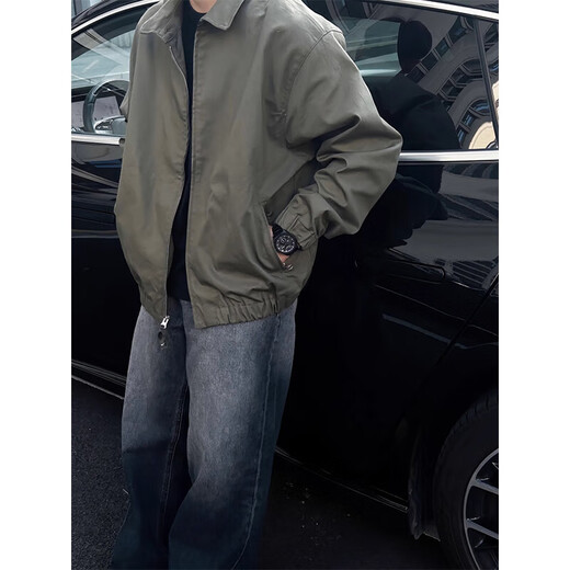 Shelley Jones military green cleanfit jacket men's autumn workwear trendy brand high-end casual pilot top XZ501-1-JK2416 military green XL recommended 125-145Jin Jin equals 0.5 kg