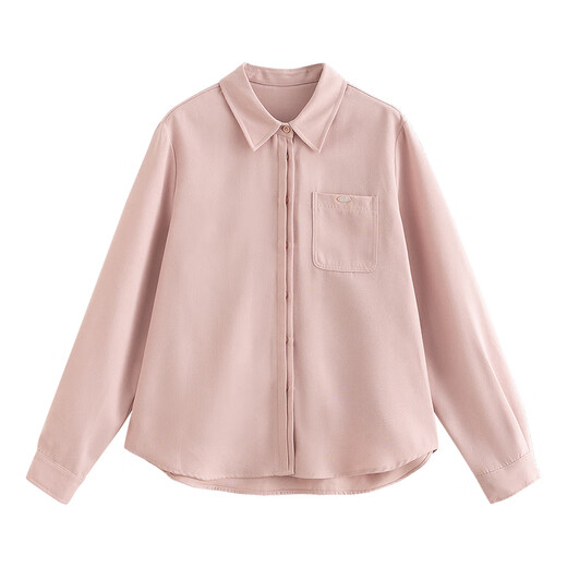 Chuyu no-iron brushed shirt for women 25 spring new basic versatile dopamine polo collar long-sleeved bottoming shirt light pink S