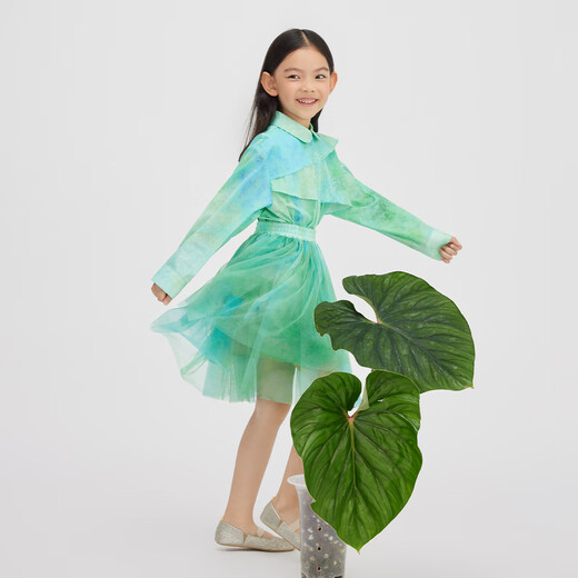 Broadcast broadcute children's shirt 2024 spring tie-dye printed doll collar women's top KER1C7551 L44 grass green flower 110 cm