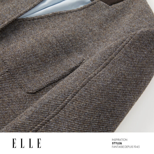 ELLE shopping mall same style 100% sheep wool dark brown suit jacket for women 2024 winter new niche top dark brown S