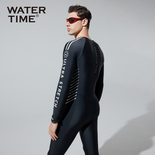 WATERTIME/Shui Chuan Men's Swimsuit Swimsuit One-piece Wetsuit Beach Pants Anti-Embarrassing Swimsuit Black Silver XXXL