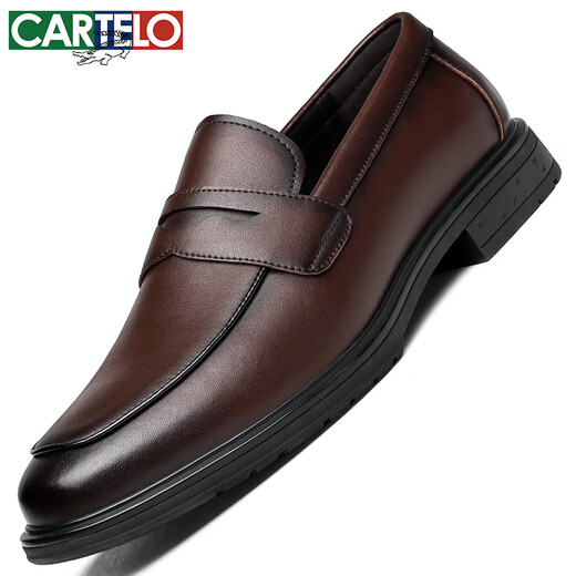 卡帝乐鳄鱼（CARTELO）英伦商务休闲鞋男士皮鞋一脚蹬透气乐福鞋软底皮鞋男9898棕色39