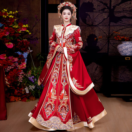 泰勒马丁秀禾服新中式2025新款中式婚纱结婚礼服新娘敬酒服大袖子中式嫁衣 HF025 2XL