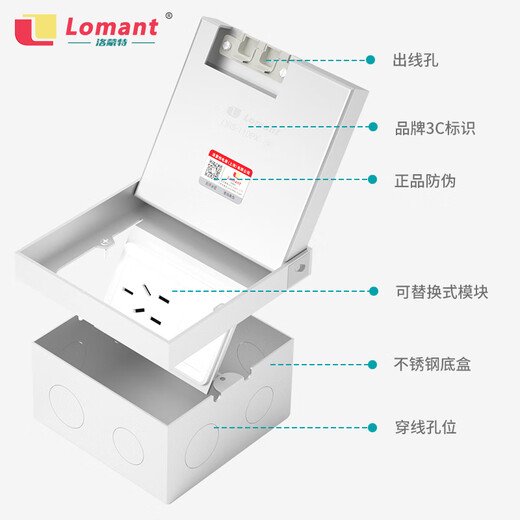 洛蒙特（Lomant）不锈钢地插纯平隐形地插座隐藏式嵌入式地插瓷砖大理石木地板插座 【100型】五孔