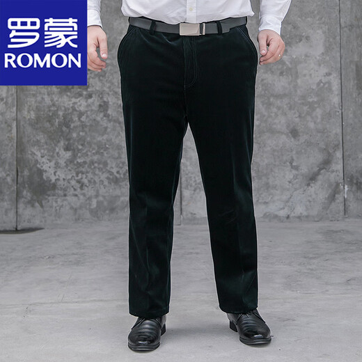 罗蒙（ROMON）秋冬灯芯绒男裤加肥加大码弹力条绒裤中年胖子休闲裤高腰直筒长裤 9901-3黑色 56 腰围3尺8