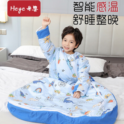 Linglingzhu Pure Cotton Children's Sleeping Bag Anti-kicking Quilt for Big Children 6-12 Years Old 3-6 Years Old 5-10 Years Old Spring Autumn and Winter Eric Dinosaur (Upgraded Intelligent Temperature Sensing) 145cm Autumn and Winter Thickened 5-15 6-12 Years Old