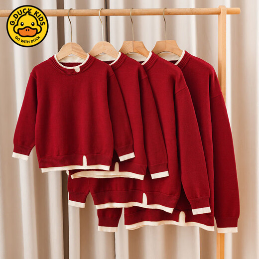 G.duck Chinese New Year parent-child outfits, family portrait, red sweater, family of three and four, 2025 New Year mother-child outfits, New Year greetings outfits, burgundy size 140