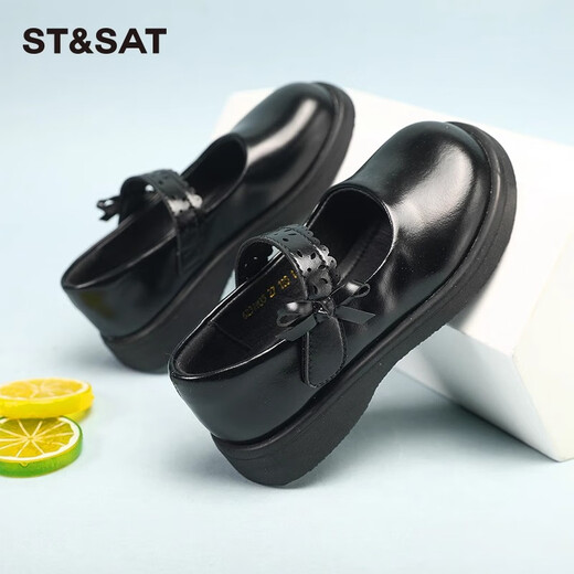 Samstag Kinderschuhe Frühlings- und Herbstmädchen weiche alleinige Performance Schuhe Schwarze kleine Lederschuhe Fashion Prinzessin Schuhe Britisch Stil Schwarz 35