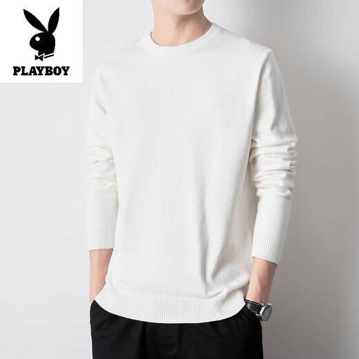 Playboy (PLAYBOY) men's pullover half turtleneck sweater men's autumn and winter velvet black inner mid-collar knitted bottoming shirt round neck white 3XL recommended 165-185Jin Jin equals 0.5 kg