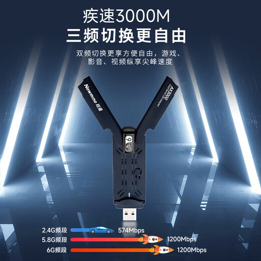 纽曼（Newmine）USB无线网卡 千兆5G双频免驱 笔记本台式机电脑通用 随身WIFI接收器发射器外置双天线高速穿墙增益 【AX3000M】升级WiFi6三频