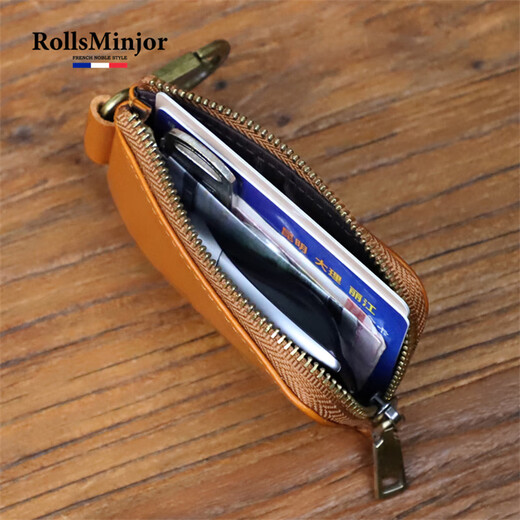劳斯名爵（RollsMinjor）手工真皮迷你钥匙包男士头层牛皮腰挂零钱包复古个性收纳袋卡包 雅黑色 6.5*1.7*10CM