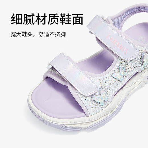 Tyrannis Kids new summer sandals for middle and older children with soft sole Velcro fashion anti-slip beach shoes purple 35 inner length 22.5cm suitable for feet 21.5cm long