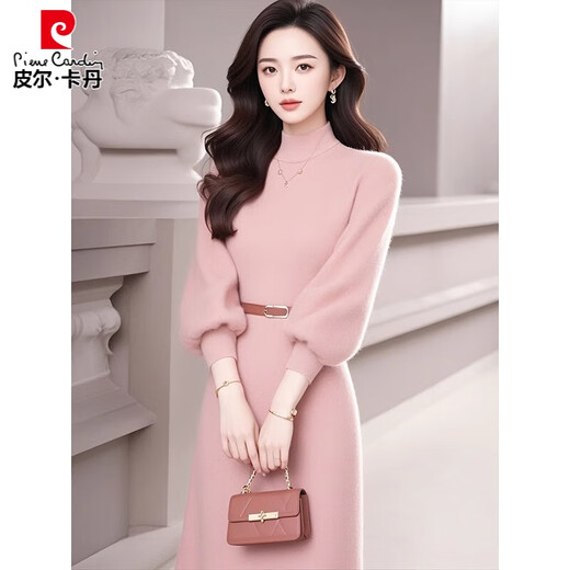 Pierre Cardin (Pierre Cardin) French style age-reducing pink knitted dress ladies temperament bottoming sweater skirt with coat autumn and winter new style pink XL 115-130Jin Jin is equal to 0.5 kg
