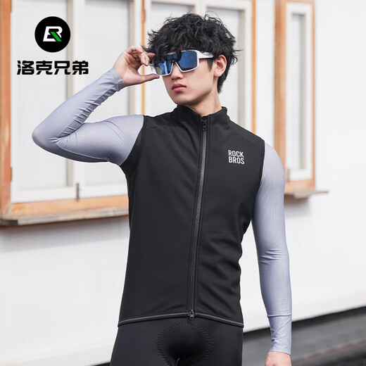 Rock Brothers Windproof Cycling Vest Road Bike Fleece Warm Vest Jacket Top Men and Women Autumn and Winter Black L