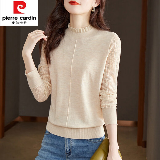 Pierre Cardin Frühling und Herbst Dünne langärmelige Pullover für Frauen Kurzer Herbst und Winter 2025 Neues inneres Spitzen-Basishemd Halbschildkröten-Top 1396 Dunkelgrau M [90-105Jin [Jin gleich 0,5 kg]]