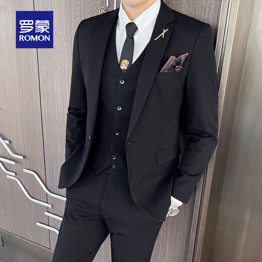 Romon suit men's best groom and groom business casual slim suit jacket four-piece suit men's clothing dark gray (suit vest trousers) button XL
