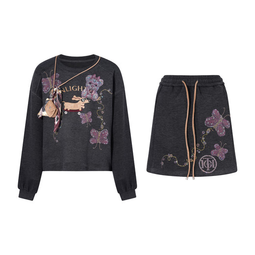 TCH light luxury trendy brand early autumn fashion hot diamond slimming lazy style simple temperament suit for women T75C07E1055 dark gray M