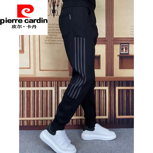 Pierre Cardin Herren schlanke Sporthosen Frühlings- und Sommer gestreifte Freizeithosen Internet Promi Frühling und Herbststil Bindungshosen kleine Füße Harem Hosen Neu schwarz 31