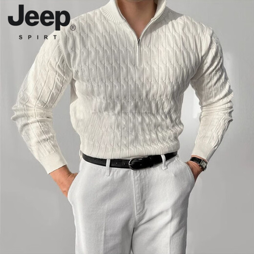 JEEP SPIRIT Henry collar long-sleeved sweater men's autumn American high-end muscular men's fitness all-match slim tight T-shirt B506 white M