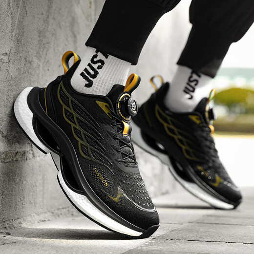 2025 new sports shoes men's autumn and winter shoes rotating button running shoes ultra light shock-absorbing and breathable shoes men 9888-Black Gold [upgraded version] 43