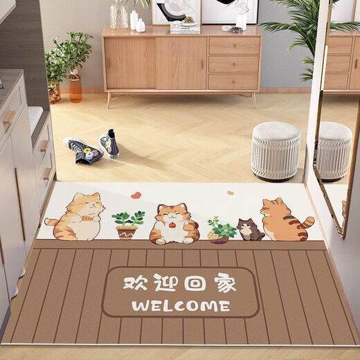 Beiyan no-wash door mat entry door mat PVC cute cartoon home entrance carpet can be cut and stain-resistant mat Five Pandas-Welcome Home Width 100*Length 140cm Stable fit