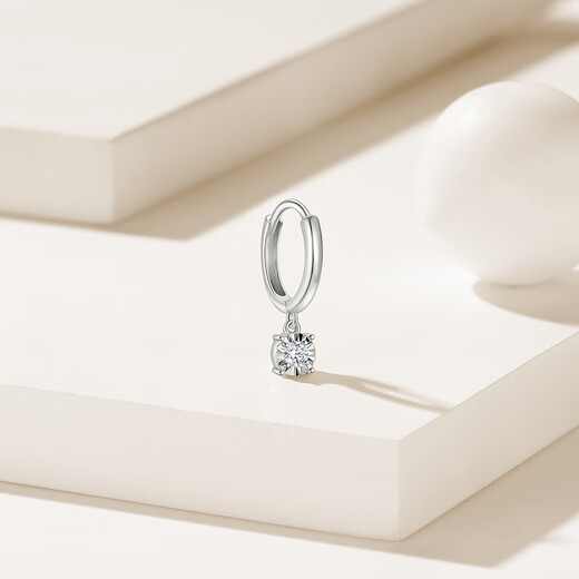 Chao Acer round flash 18K gold diamond earrings for women, rose gold earrings, fashionable and high-end birthday gifts for girlfriends, white 18K gold, diamonds about 0.04ct, single single earring