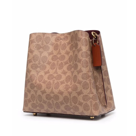 蔻驰（COACH）专柜款WILLOW 22老花手提水桶包 单肩斜挎女包 送女友同价618 棕色C3890-B4NQ4(底部有金属座)