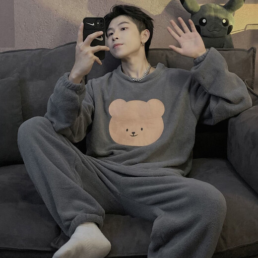 Langsha 2024 Nouveau pyjamas populaire pour hommes en automne et en velours d'hiver en velours plus en velours épaissie Internet célébrité ours ours à la maison Ensemble 9921 L [100-130jin [Jin est égal à 0,5 kg]