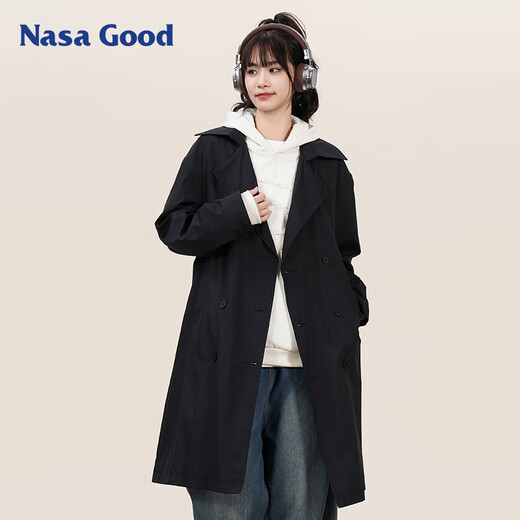 NASA GOOD中长款风衣男女同款秋季潮牌宽松青年休闲垂感百搭外套 黑色 L