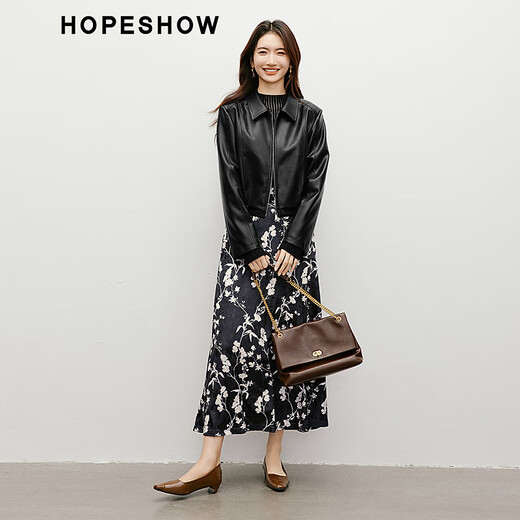 Red sleeve textured pu leather jacket autumn new women's high-end right shoulder slim zipper lapel sweet and cool temperament short jacket black 050 M