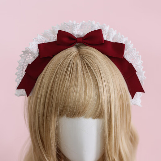 WEISHINI handmade cute Lolita hair accessories lo girl coffee maid KC headband lace bow headband decoration black