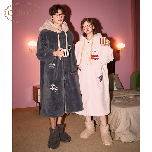 Gukoo Couple Pajamas Hellokitty Co-branded New Comfortable, Cute and Warm Ladies Home Clothes Pajamas Men D Hellokitty Couple Pajamas S Women