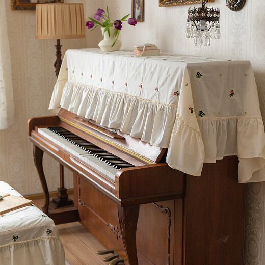 Tela de piano de estilo francés cubierta de polvo a prueba de polvo luz de la cubierta de piano de la cubierta de lujo de la media cubierta del piano cubierta de la cubierta del piano electrónica del bufanda del piano 2 cubierta de piano cubierta de taburete 3878d 0 piezas