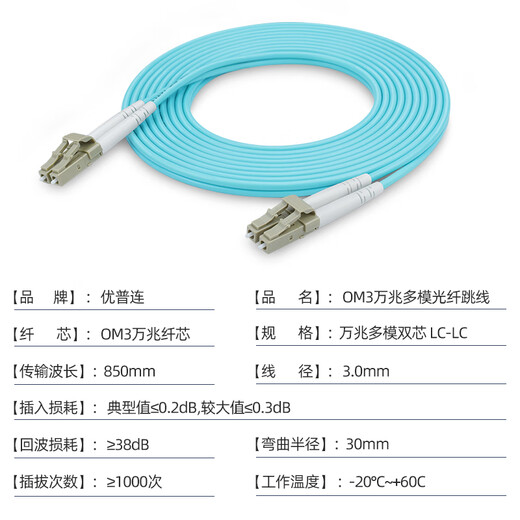 优普连 OM4万兆多模光纤跳线LC-LC 工程电信级双芯lc尾纤 25G交换机光纤模块连接线光钎线 OM4万兆多模双芯LC-LC 2米