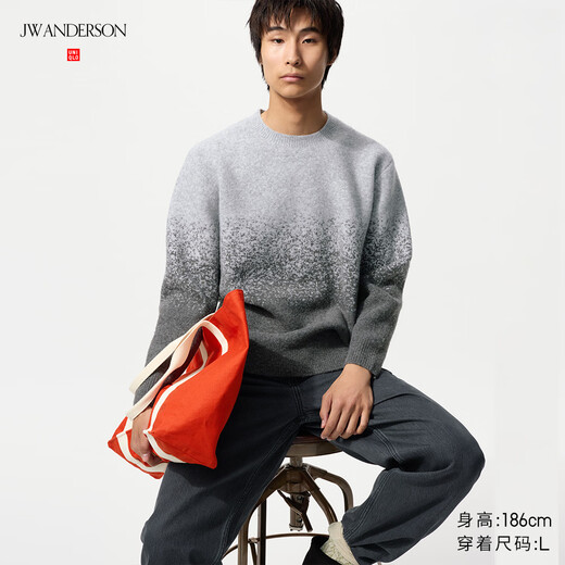 UNIQLO collaboration men's and women's soufflé round neck sweater long-sleeved sweater sweater 25 autumn and winter 479840 04 smoke gray L