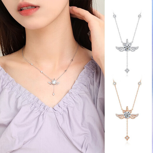 Zhou Taisheng's Dream Unicorn Silver Necklace Light Luxury Niche Wings Clavicle Chain Feeling Birthday Gift for Girls Unicorn Necklace Silver White