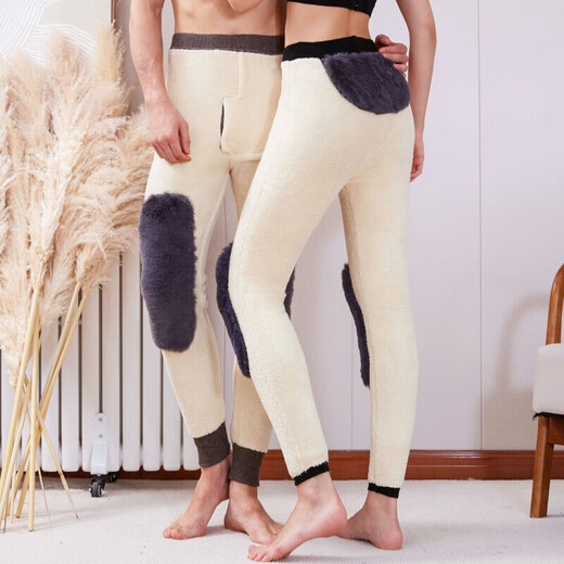 KING DEER Men's Warm Pants Plus Velvet Thickened Wool Pants High Waist Sheep Velvet Knee Pads Middle-aged and Old Northeast Cotton Pants Women's Winter Men's Black Gray Youth Version Slim XL 175