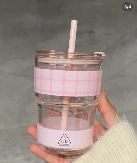 New product 3CE winter pink plaid storage box jewelry box blue cosmetic box portable hand mirror carry-on luggage plaid water cup