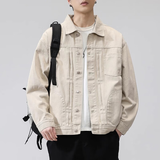 Jeanswest Spring and Autumn Denim Jacket Men's Trendy Brand 2025 New Cotton High Street Work Jacket Loose Casual Top MS323 Mi Xing L 130-150 Jin Jin equals 0.5 kg