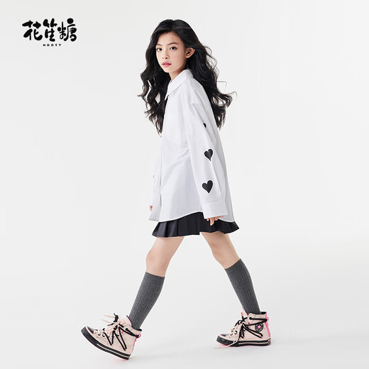 Huashengtang Big Girls Autumn Korean Classic Versatile Shirt Girls Love Print Casual Simple Cotton Top White 165