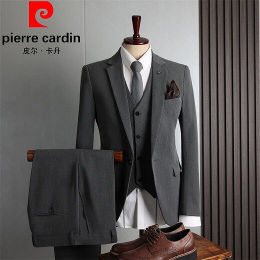 Pierre Cardin spring and autumn suit men's business casual versatile slim formal wear trendy groomsmen wedding suit dress black single button (suit + trousers) L 50 (113123Jin Jin equals 0.5 kg)