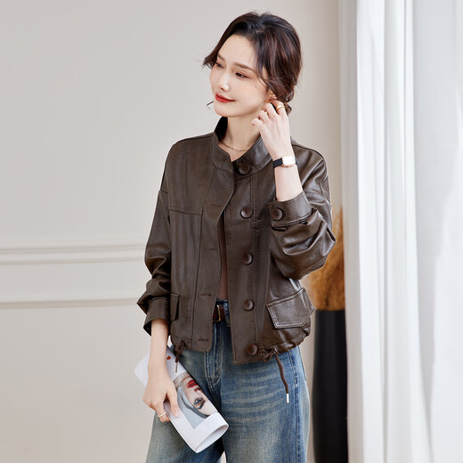 TERRE BLEUE Leather Jacket for Women 2025 Spring and Autumn New Slim Fit Versatile Jacket Motorcycle Long Sleeve Short PU Leather Jacket for Women