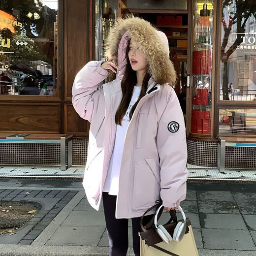 Guilanzi short down jacket for women winter 2025 new small white duck down work jacket thickened fur collar coat navy blue M 110-135Jin Jin equals 0.5 kg