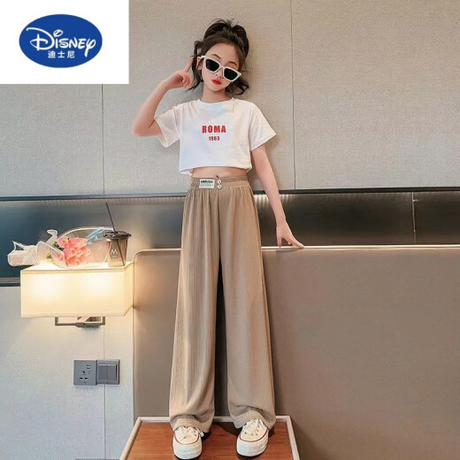 Disney Girls Pantalones rectos de patas anchas Summer 2024 Nuevos pantalones de seda de hielo para niños Mosquitos repelentes pantalones delgados pantalones de batido para niños medianos HL-1047 [Negro] 160 cm