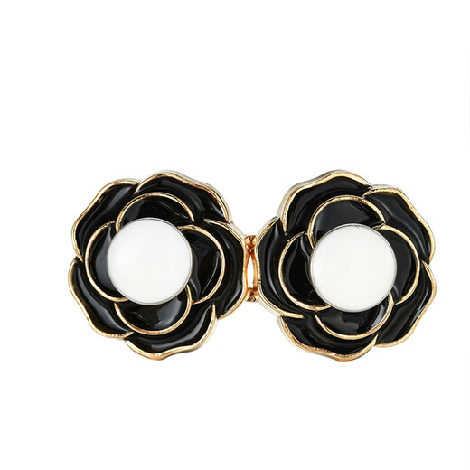 Zhuo Keke Camellia Waist Buckle, Seam-free Adjustable Buckle, Waist Tightening Magic Device, Fixed Button Big to Small, Invisible Buckle, Black + Off-White, 2 Pairs